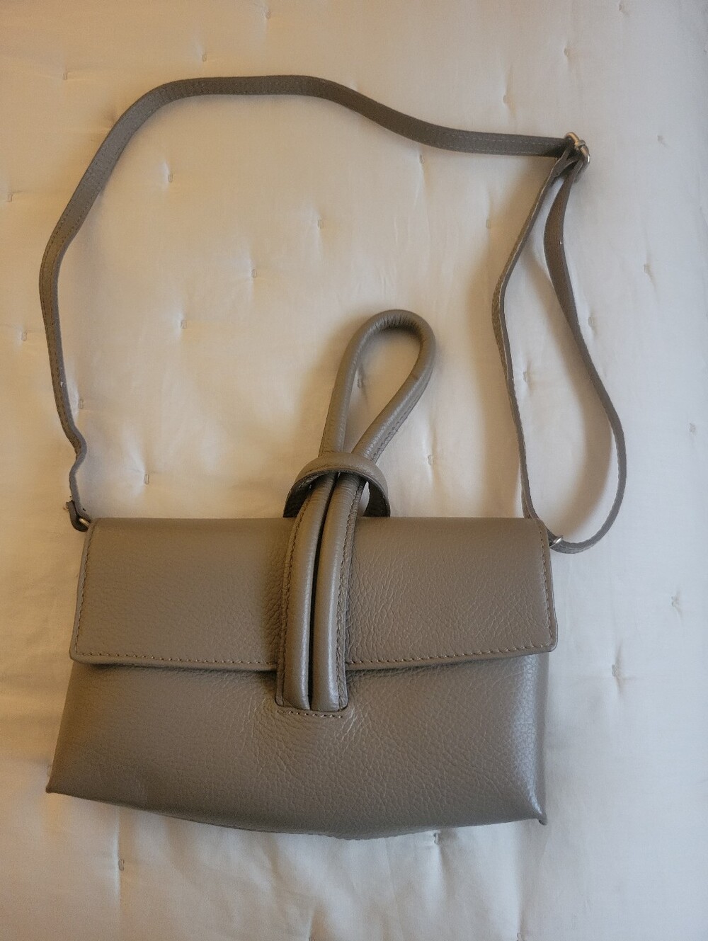 Grey Knot-Detail Crossbody Bag